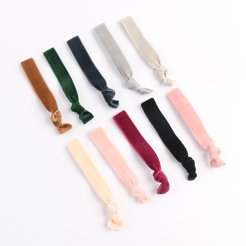 Hot Sale 30pcs Stretchy Velvet Elastic Hair Band 22 Colors Girl Ponytail Holder Hair Tie Bracelet 10mm 10Y Velvet Elastic Ribbon