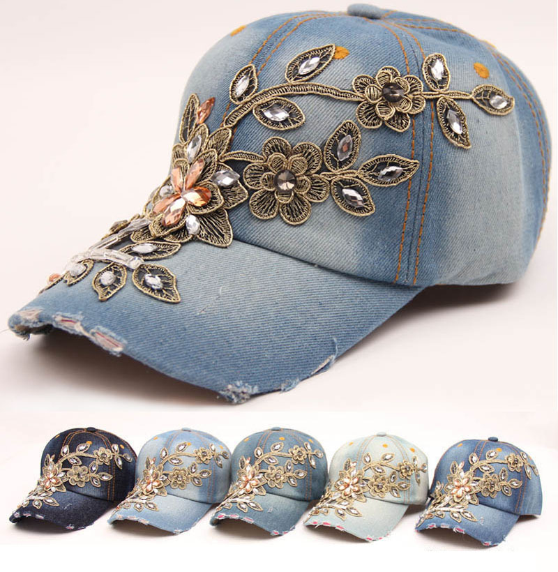 Handmade diamond-encrusted golden silk flower decoration modeling cowboy baseball hat European and American fashion women summer