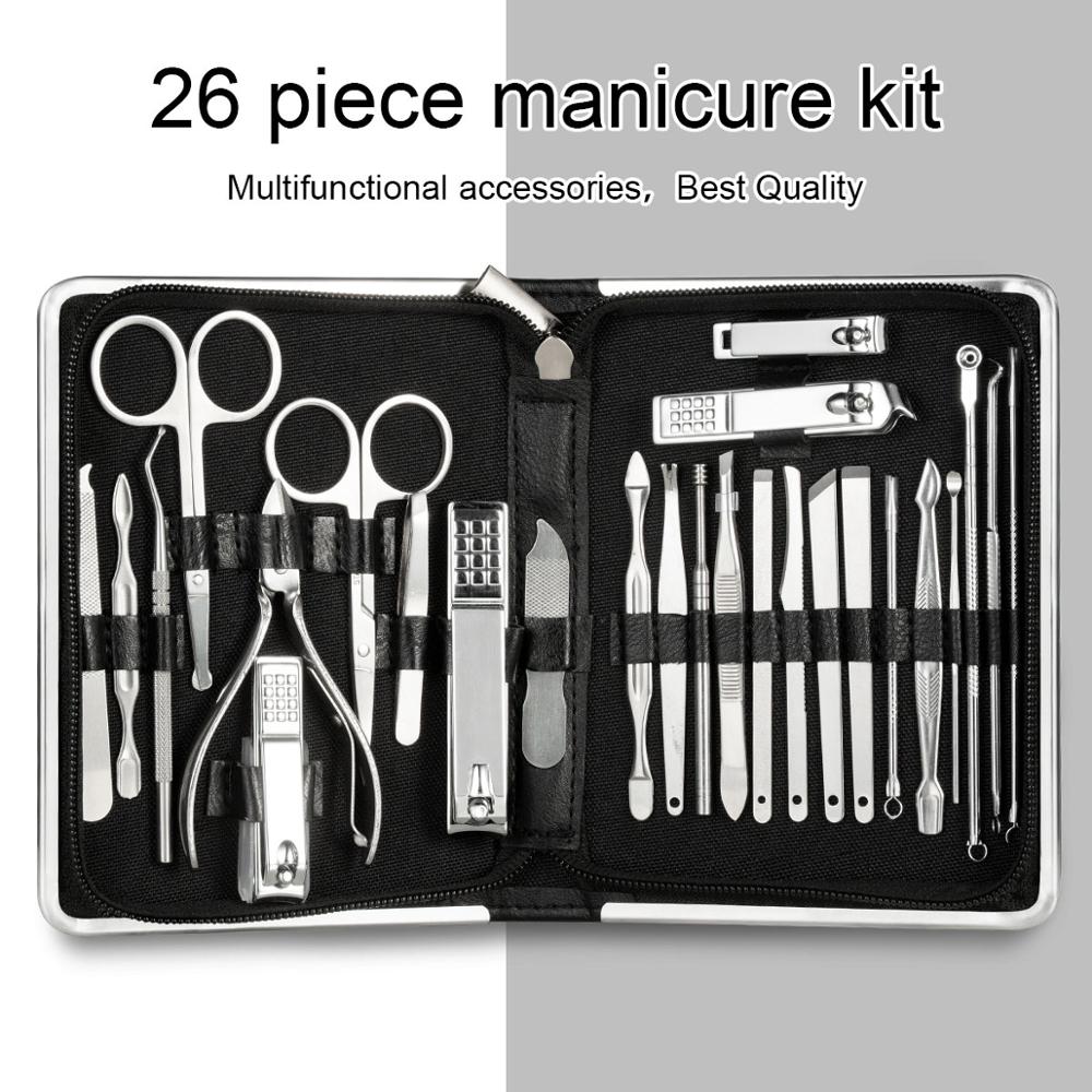 11-26 Pcs Professional Nail Clippers Manicure Set High Quality Stainless Steel Nail Cutter Scissor Cuticle Nipper Nail Tools Set