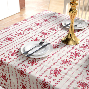 Cotton Christmas Party Tablecloth Rectangle Small Snowflake White Polyester Dinning Table Cover For Home Big Snow Decorative