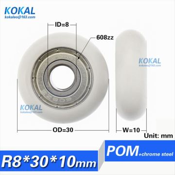 [R0830-10] 10PCS low noise 608zz inner 8mm ball bearing roller round type window door guide sliding roller wheel 8*30*10mm