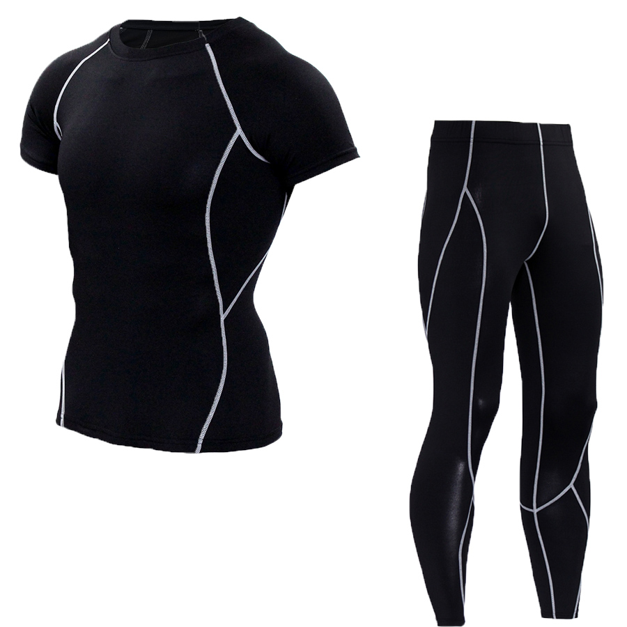 Fashion 2Pcs/Set Men's Tracksuit Gym Fitness Compression Sports Suit Clothes Running Jogging Sport Wear Exercise Workout Tights