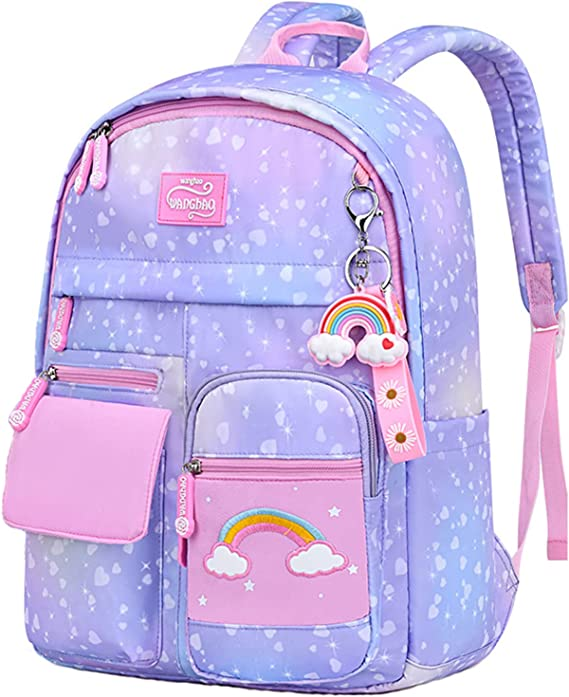 Girls Burden Relief Cute Rainbow Pendant Backpack