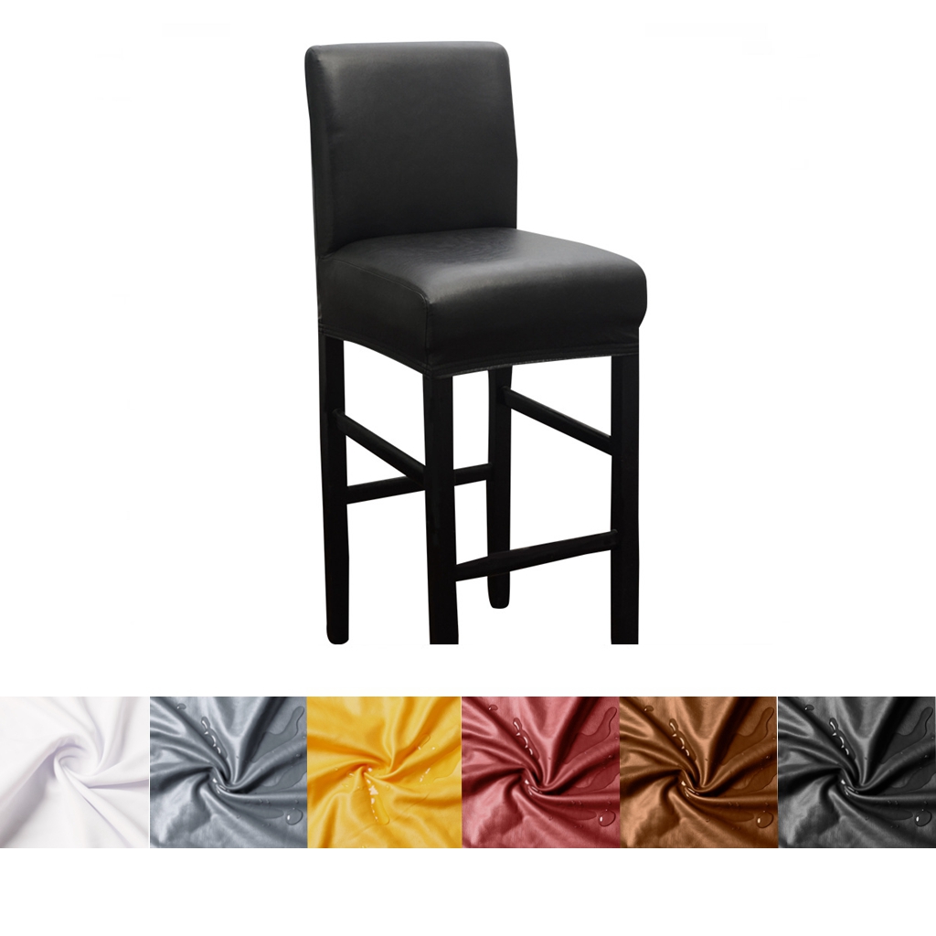 Elastic Solid Color Bar Stool Short Back Dining Chair Slipcover Modern Removable Anti-dirty Kitchen Seat Stretch Chair Cover