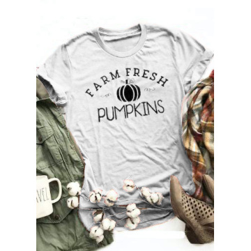 Farm Fresh Pumpkins O-Neck T-Shirt Tee Women funny graphic tshirt summer style short sleeve tops t shirt pastel aesthetic tees