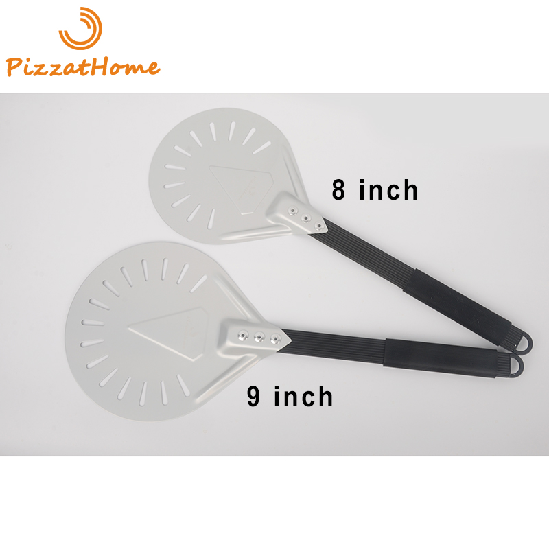 PizzAtHome 8/ 9 Inch Turning Pizza Peel Perforated Pizza Shovel Aluminum Pizza Peel Paddle Short Pizza Tool Non-Slip Handle