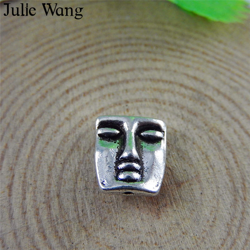 Julie Wang 15PCS Square Face Beads Metal Alloy Antique Silver Color Spacer Bead Handmade Bracelet Jewelry Making Accessory