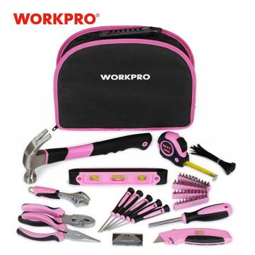 WORKPRO 103PC Pink Tool Set Ladies Hand Tool Set with Easy Carrying Pouch Home Tool Set for DIY Home Maintenance