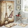 Paris Tower Landscape 3D Waterproof Shower Curtains Bathroom Curtain Sets Anti Slip Pedestal Rug Lid Toilet Cover Bath Mat Set