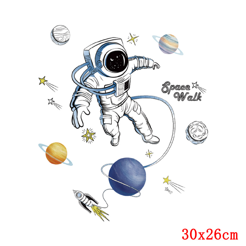 Prajna Astronaut Moon Space Rocket Iron On Transfers Vynil Heat Transfer UFO Ironing Stickers T-shirt Thermal Patches On Clothes
