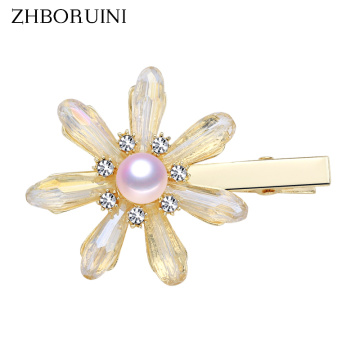 2019 New Fashion Natural Freshwater Pearl Hair Clip for Woman and Girls Crystal Flower Hair Accessories Hair pin Wholesale Gift