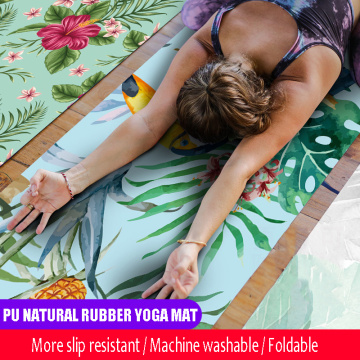 Portable Yoga Mats 183*68cm*1mm Thick Natural Rubber Suede Colorful Pattern Print Anti-skid Pilates Exercise Mat Tote