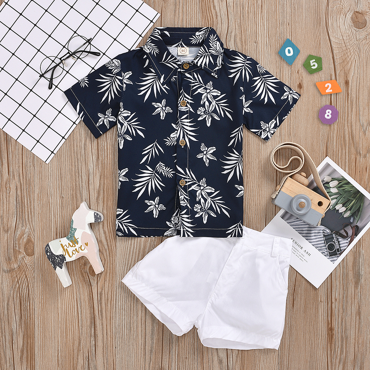 2020 Summer Infant Baby Boys Clothes Sets Print Short Sleeve Shirts Tops+Shorts Trousers Beach Sets