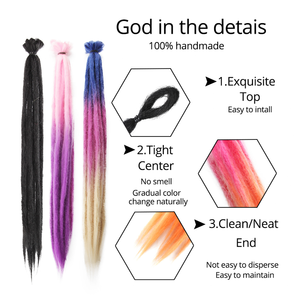 Alileader 5/10 Pcs Handmade Dreadlocks Soft Synthetic Crochet Hair Braids Hip-Hop Braiding Hair Extensions 20 Inches Dreads