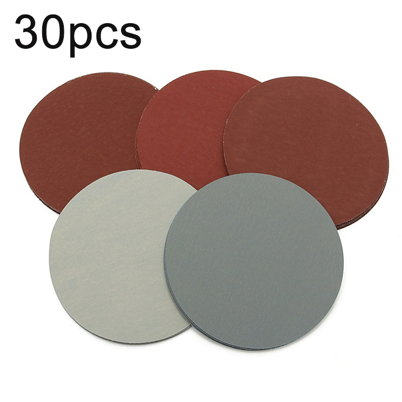 30 Pcs/Set 125mm Flocking Sandpapers 800/1000/1200/1500/2000/3000 Grit Waterproof Sanding Discs Hook Loop Disk Sand Sheet