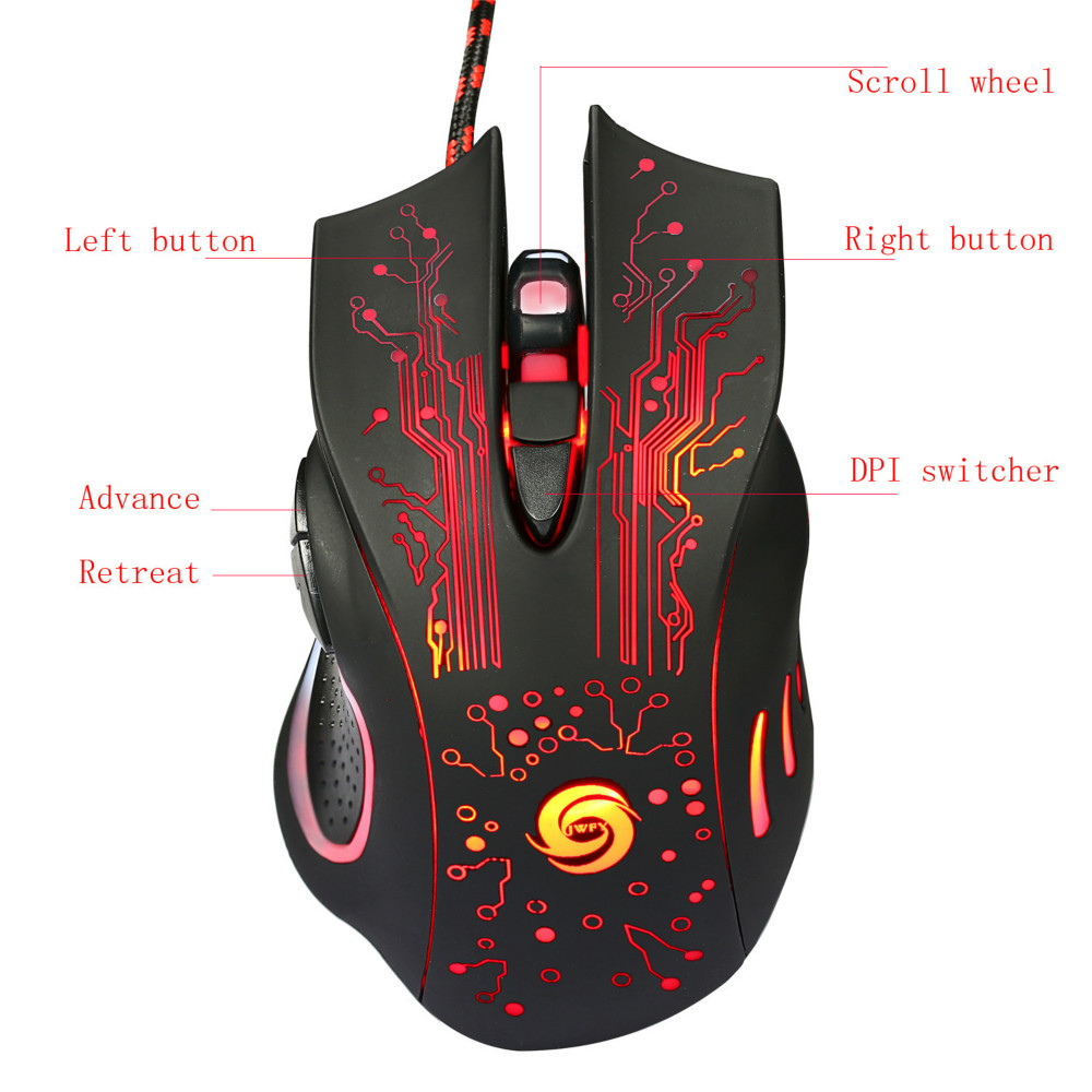 Gaming Mouse Adjustable 1200/1600/2400/3200/5500DPI USB Wired Opto-electronic Mice 6 Buttons Colorful Glow For Laptop Office Pc