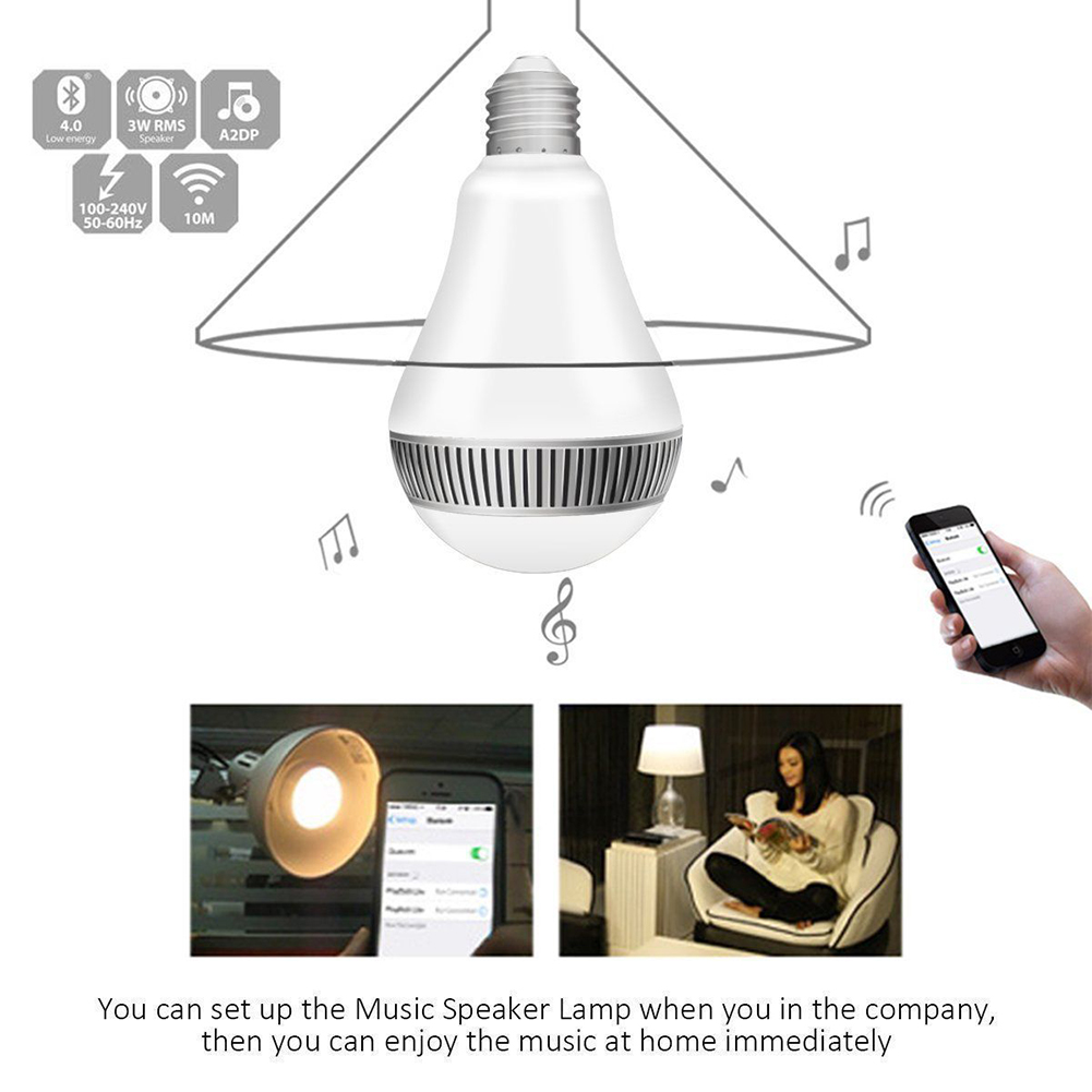 E27 Smart RGB Wireless Bluetooth Speaker Bulb 9W LED Light Music Speaker Timer Player Dimmable Remote Control Music Lamp