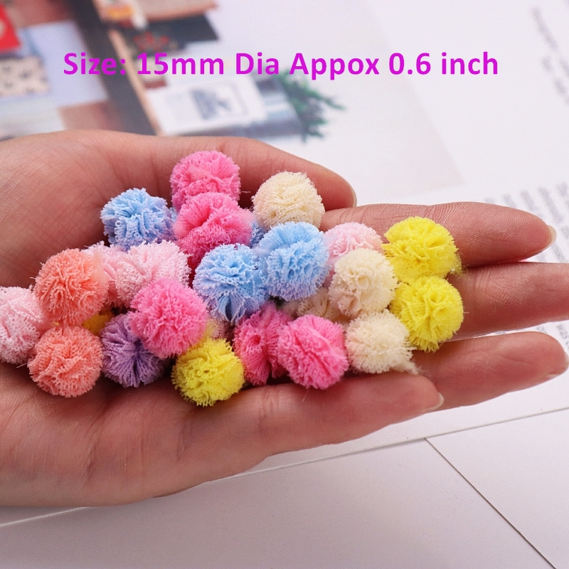 60-120Pcs 15mm Korea Lace Ball DIY Gauze Elastic Flower Pompoms Craft Plush Mesh Pendant For Hairpins Jewelry Making Accessories