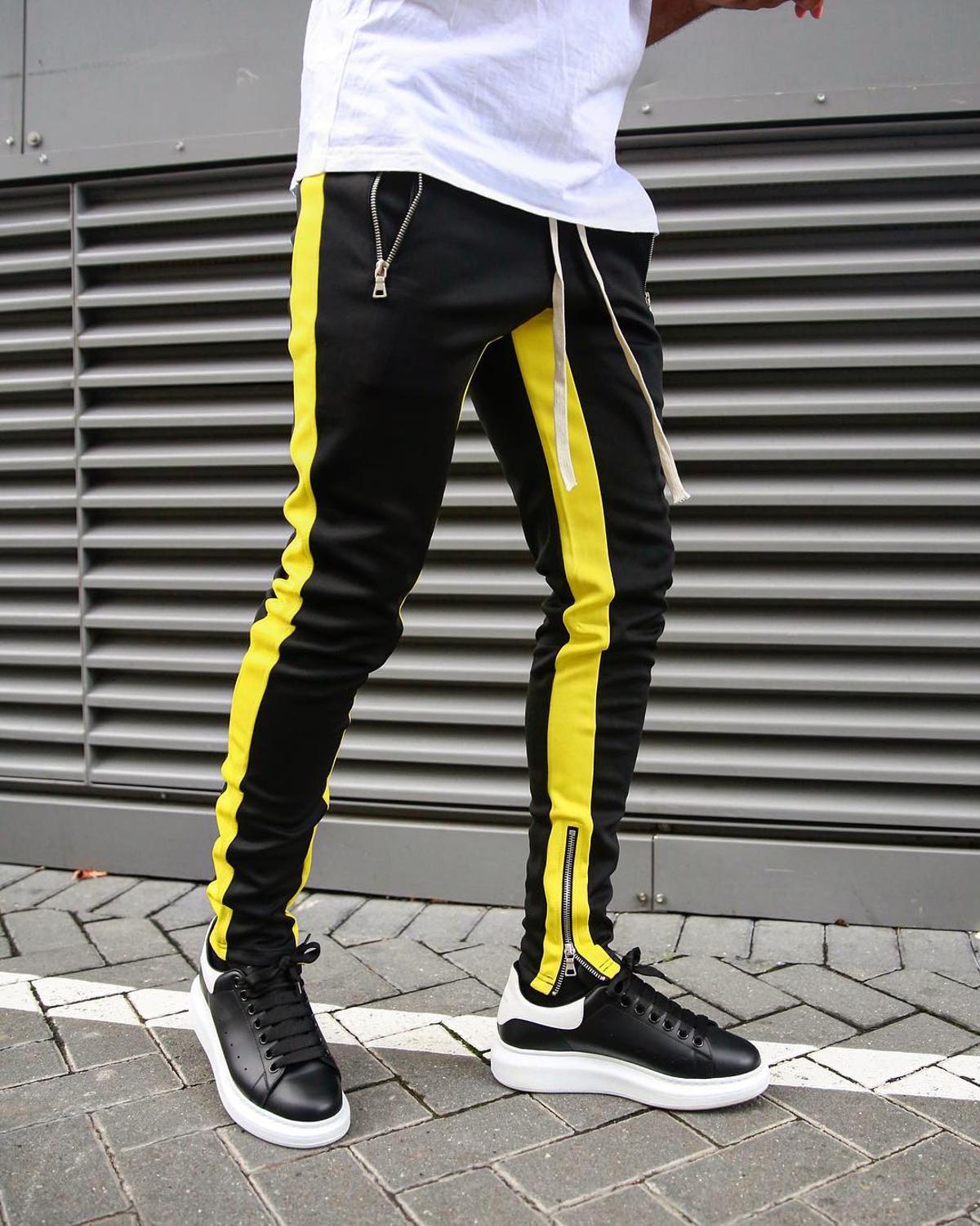 Fashionable men's jogging pants zipper pocket casual pants fitness men's sportswear stitching bottoms tight sports pants trouser