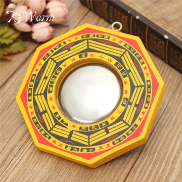Wooden Lucky Chinese Feng Shui Dent Convex Bagua FengShui Mirror Taoist Talisman Energy Yellow Home Decoration Mirror