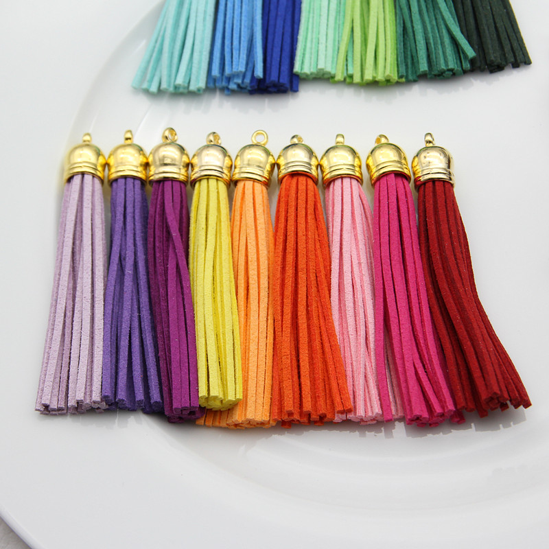 FISHWAVES 10pcs Colorful Silk Tassels Fringe Diy Key Chain Earrings Charm Leather Tassel Large CCB New Fashion Accessories 86mm