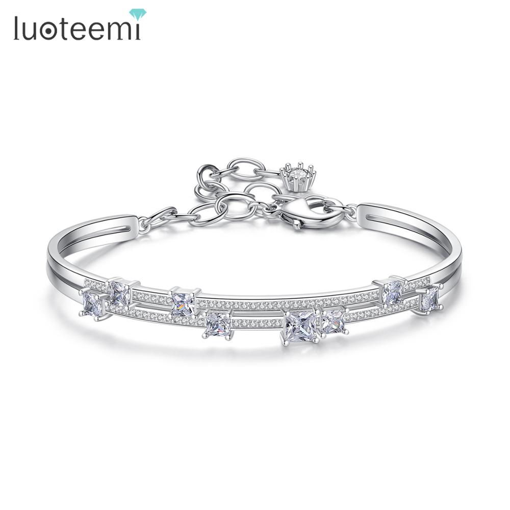 LUOTEEMI New Fashion Layer Statement CZ Bracelets Bangles for Women Wedding Engagement Jewelry Kolye Accessories Christmas Gifts