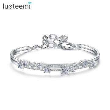 LUOTEEMI New Fashion Layer Statement CZ Bracelets Bangles for Women Wedding Engagement Jewelry Kolye Accessories Christmas Gifts