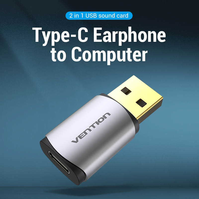 Vention USB to USB-c Sound Card USB C Adapter Audio Interface for Computer Type-C Earphone Cable PS4 Laptop Sound Card Adapter