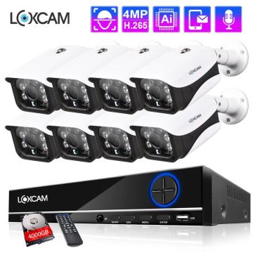 LOXCAM H.265+ CCTV System 8CH 5MP POE NVR Kit 4MP Audio Sound Waterproof POE IP Camera Video Surveillance system AI face record