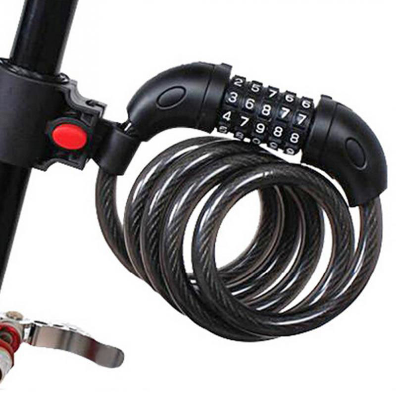 Bicycle Password Lock 5 Digit Code Combination Bicycle Security Lock Steel Cable Spiral Bike Cycling Bicycle Lock with Bracket