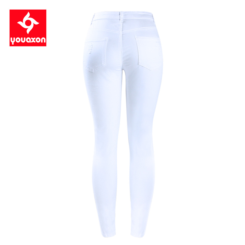 2067 Youaxon EU Size White Distressed Curvy Jeans Women`s Mid High Waist Stretch Denim Pants Ripped Skinny Jeans For Woman Jean