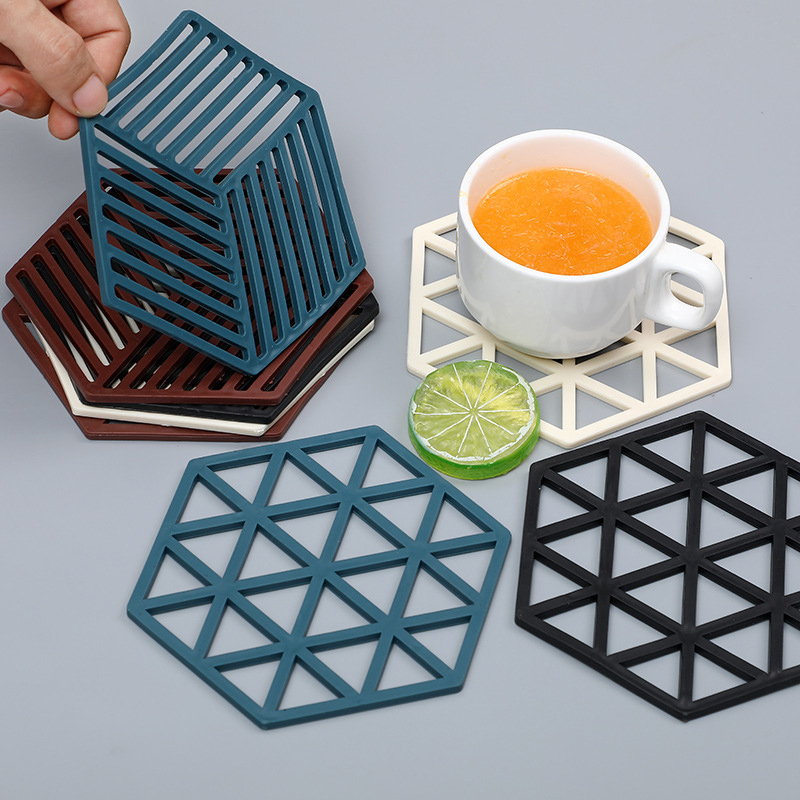 Chic Nordic Silicone Felt Coaster Cup Hexagon Mats Pad Heat-insulated Bowl Placemat Home Decor Desktop Japanese Simple Table Pad