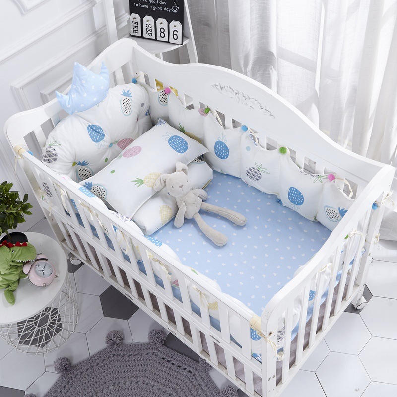 4pcs Cotton Crib Baby Bedding Nordic Style Children's Bumper Around Cot Removable And washable Baby Bed Protector Room Decor