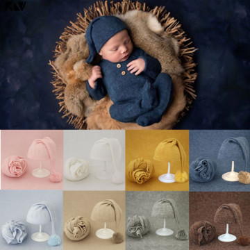 KLV 2020 Newborn Photography Props Wraps + Hat Set Beanie Propshoot for Photography Caps Baby Boys Girls Infant Bonnet