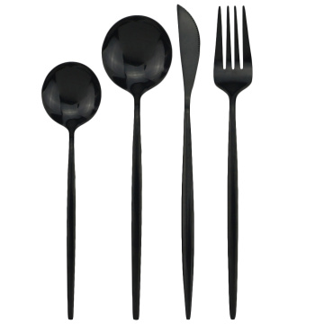 4Pcs Black Dinnerware Set Dessert Spoon Flatware Set Stainless Steel Tableware Mirror Kitchen Gold Cutlery Silverware Set