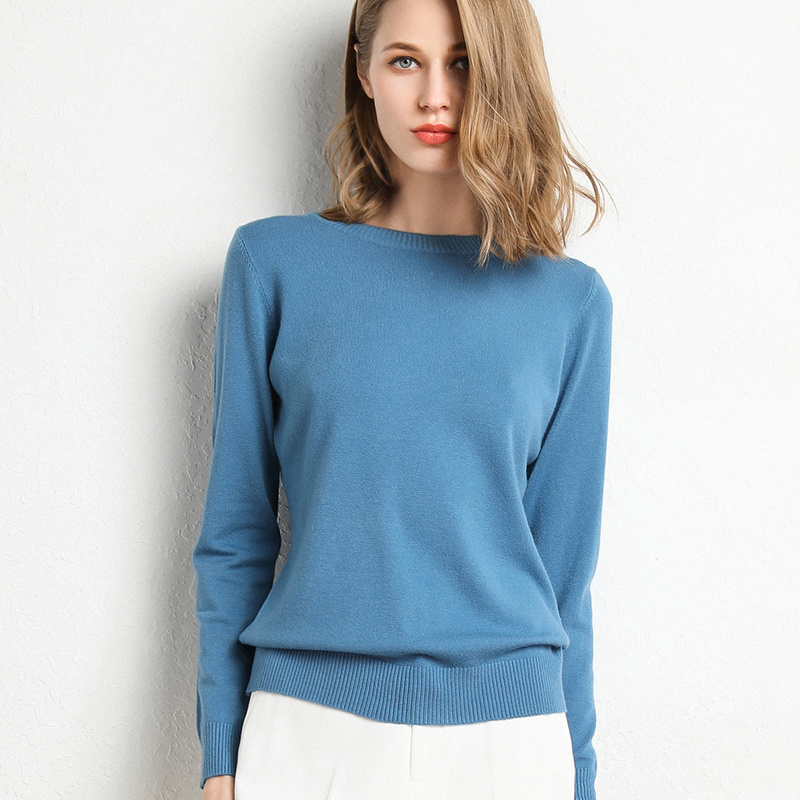 New Women Sweater Autumn Winter Clothes Solid Round Neck Sweater Jumper Long-sleeved Knitted Pullovers Shirt Female Tops