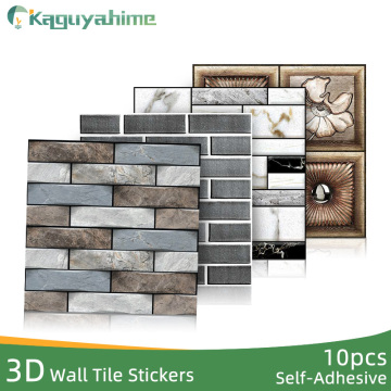 Kaguyahime 3D Self-Adhesive Wallpaper 10Pcs/lot DIY Stone Pattern Wall Stickers Brick Waterproof Wall Paper Kitchen Living Room