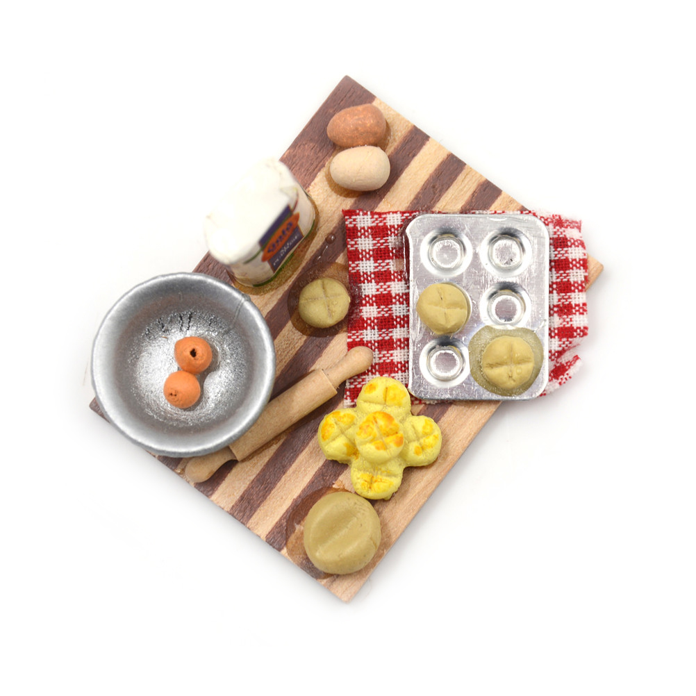 Kitchen Mixed Food Eggs Milk Bread Board tool set Dollhouse Miniature Play Cooking Kitchen Toy Tableware For kids Play House Toy