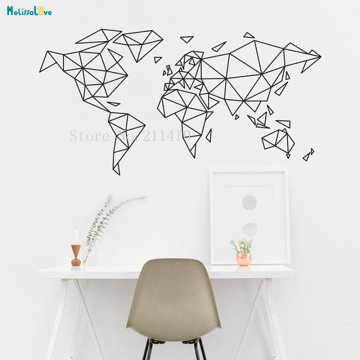 Geometric World Map Wall Sticker Nordic Style Art Vinyl Decals Simple and Beautiful Decor Living Room Removable Murals YT740