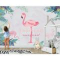 XUE SU Wall covering custom wallpaper mural abstract small fresh hand painted banana leaf flamingo background wall