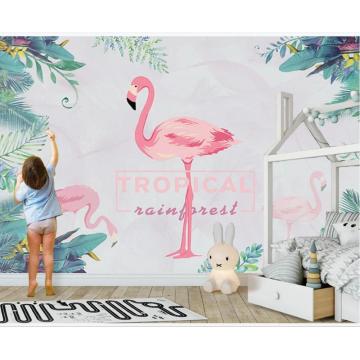 XUE SU Wall covering custom wallpaper mural abstract small fresh hand painted banana leaf flamingo background wall