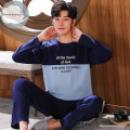 Autumn Winter Knitted Cotton Cartoon Men's Pyjamas Striped Pajamas Set Casual Male Sleepwear Pyjama Night Pijamas 3XL Homewear