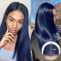 Dark Blue Wig Human Hair 180 Density Lace Wig Human Hair Pre Plucked T Part Lace Wig Human Hair Remy Lace Blue Wig Bleached Knot