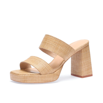 Raffia Double Strap Platform Sandals