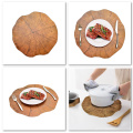 2PCS Round PVC Imitation Wood Grain Decorative Placemat Insulation Non-Slip Table Mat Coaster Kitchen Decoration Accessories
