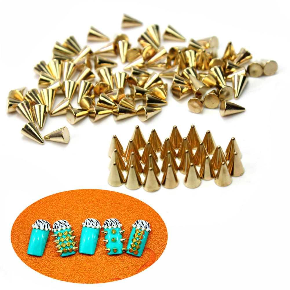 100PCS Metal Punk Cone Nail Art Spikes Stud Studded Decoration Charm 3D DIY Tiny Rivet For Nails Tip Decor 3 Colors