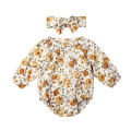 0-18M Newborn Baby Girl Clothes Flower Long Sleeve Romper Jumpsuit+Headband Outfit