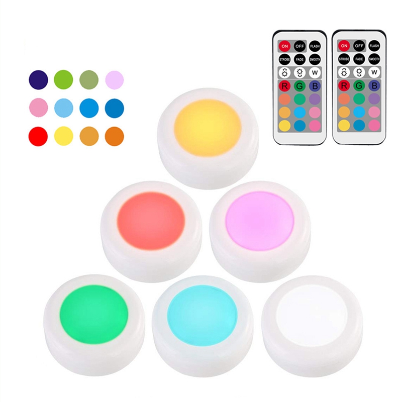 Dimmable RGB LED Lights Kitchen Lamp Touch Sensor Wardrobe/Closet/Cabinet Night Light Puck Light with Remote Controller 12 Color
