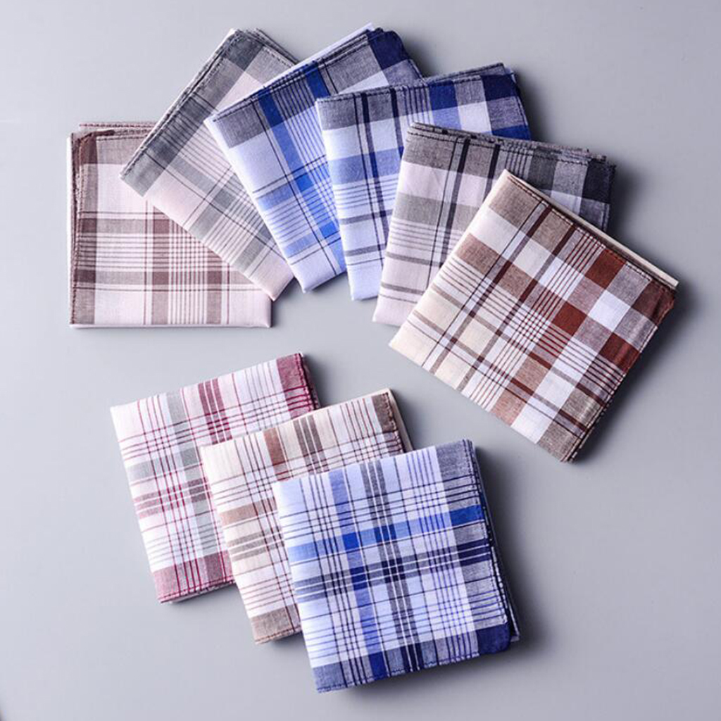 10/12 pcs 100% Cotton Handkerchiefs with Stripe Hankies Gift Set for Women Men Classic Plaid Handkerchief