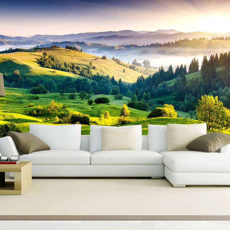 Living room sofa background wall paper 3D three-dimensional mural bedroom rural wallpaper wall cloth landscape grassland